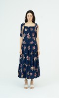 G-Navy Floral Maxi Woven Dress